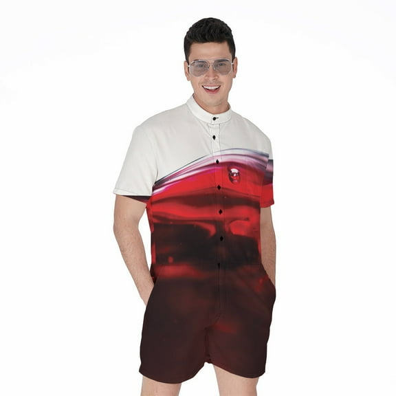 Red Wine Short Sleeve Men'S Rompers Casual Summer Jumpsuits Outfit
