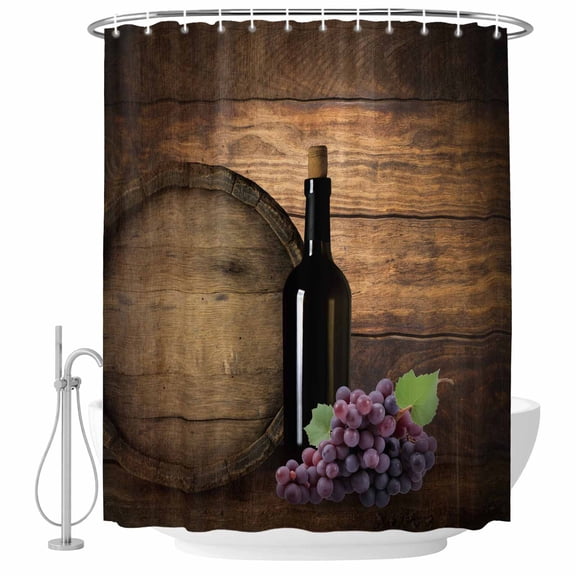 Red Wine Shower Curtain Set - Small 36" x 72" Washable Bathtub Curtain with 12 Hooks, Grapes Farmhouse Wooden Grain Country Waterproof Fabric Stall Shower Curtains for Bathroom/Bathtub Décor