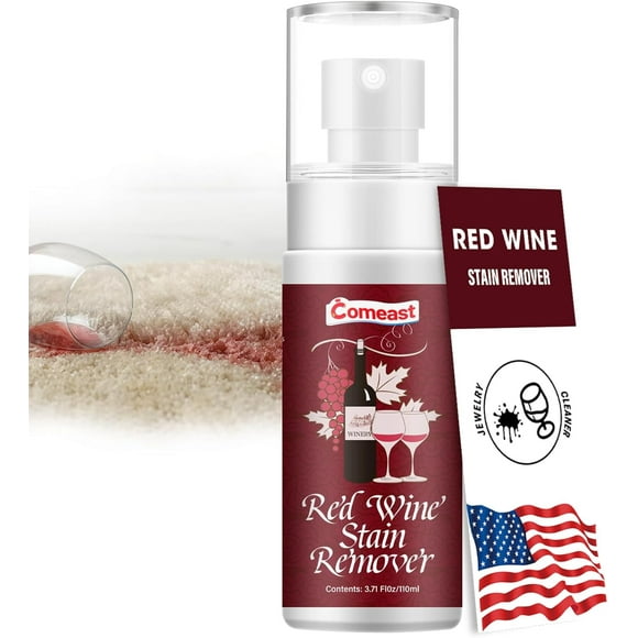 Red Wine Stain Remover Spray, Removes Wine Spots, Fabric Upholstery, Carpet Cleaner Spray Solution, Quick Effective Wine Out Red Wine Stain Remover, for Clothing,Tablecloths,Carpets 3.7Fl Oz
