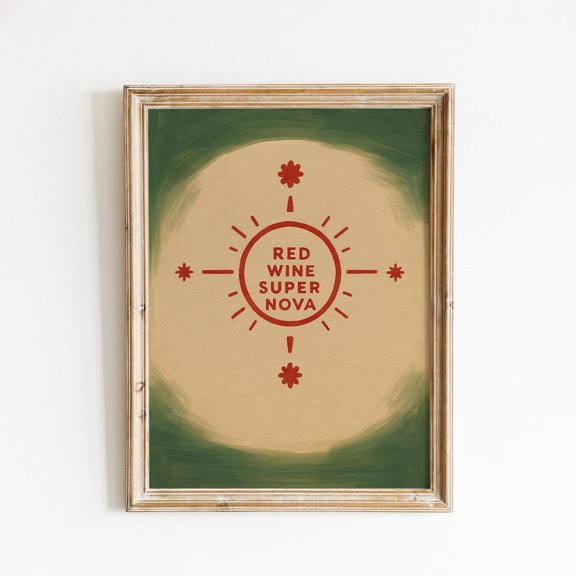 Red Wine Supernova Retro Cosmic Kitchen Dining Room Home Bar Decor Wall Decor Unframed Paper Print