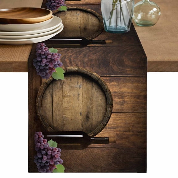 Red Wine Table Runner 48 Inches, Grapes Farmhouse Wooden Grain Country Bed Runner Dresser Scarves Tabletop for Indoor Outdoor Parties/Ceremony/Banquet, 13" x 48"