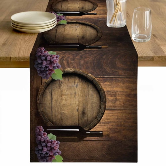 Red Wine Table Runner 48 Inches Long Farmhouse Dress Scarves, Grapes Farmhouse Wooden Grain Country Dining Tablerunner for Coffee Table/Kitchen Island/Party Décor, 13" x 48"