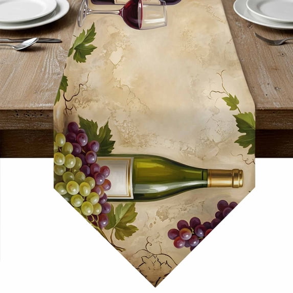 Red Wine Table Runner Linen Burlap Table Runner 48 Inches Long Grapes Rustic Bottles Farmhouse Italian Manor Dresser Scarves for Kitchen Island Coffee Dining Room Party Holiday Decoration 13"x48"