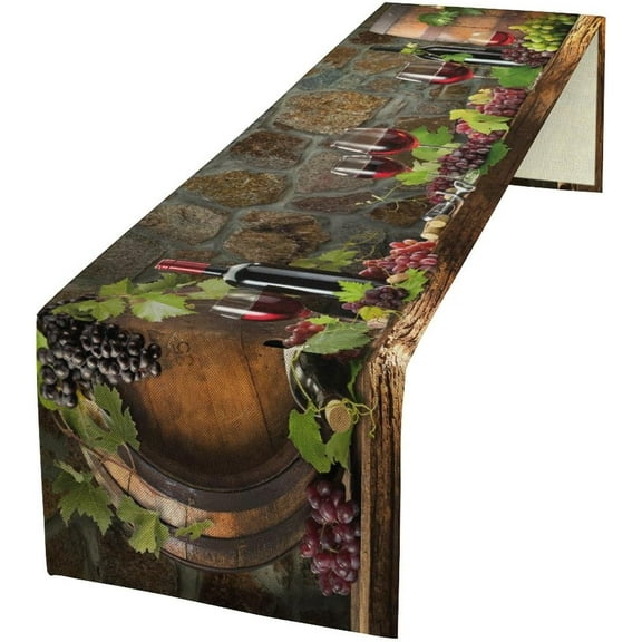 Red Wine Table Runner - Rectangle Wine Glass & Bottle Grapes Printed Pattern for Dining, Kitchen, Living Room, Outdoor, Holiday & Party Decor - 13x90 Inch
