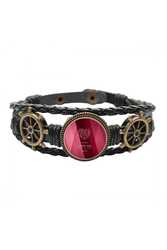 Red Wine Valentine's Day Love You Leather Braided Ocean Bracelet Wristband