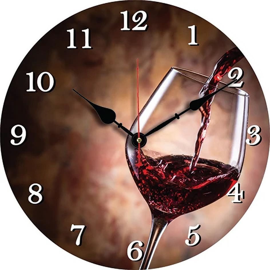Red Wine Wall Clock Living Room Bedroom Round Silent Clock Dining Room ...
