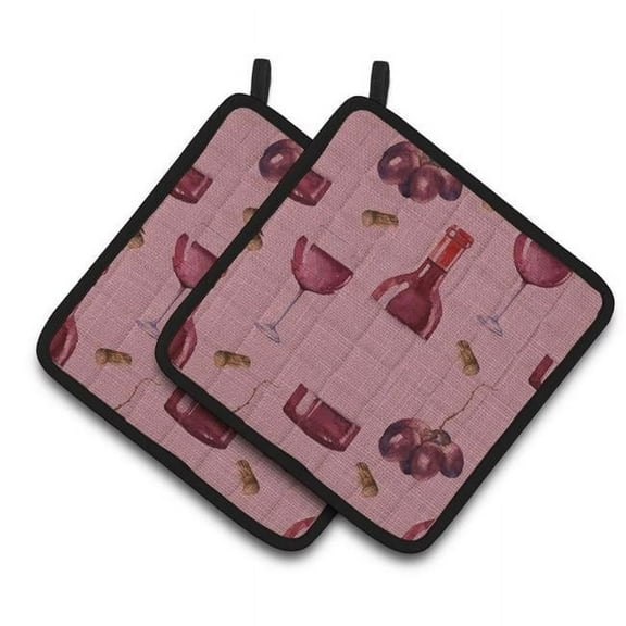Red Wine on Linen Pair of Pot Holders