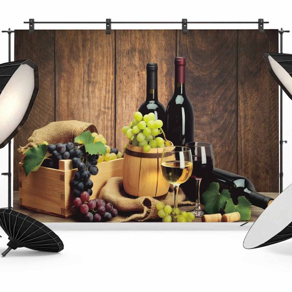 Red Wines Backdrop for Photography,Fabric Photo Background Backdrop,Champagne Grapes Galsses Country Wooden Plank Photo Booth Background for Portrait Photoshoot Video Wedding Decoration Banner 10x8ft