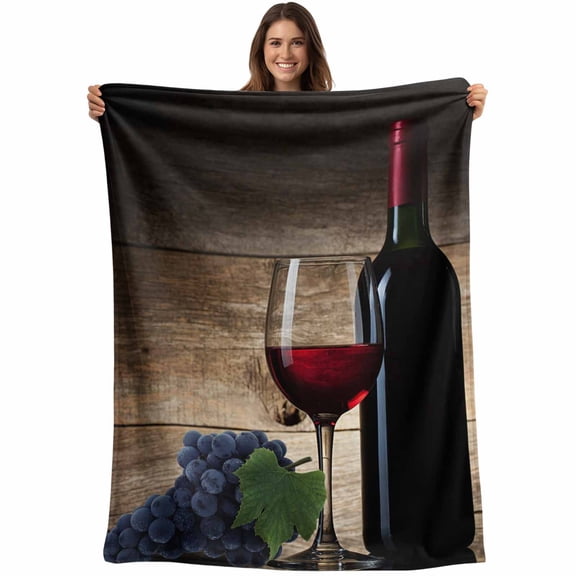 Red Wines Blanket Soft Cozy Warm Throw Blanket for Couch, Plush Fuzzy Flannel Fleece Blankets for Sofa, Grapes Vintage Wooden Grain Farmhouse Bed Blankets Lightweight Gifts for Women, 50"x60"