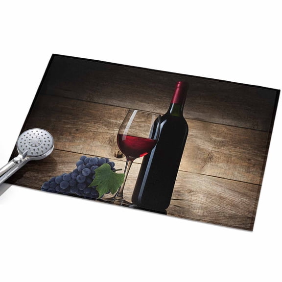 Red Wines Entryway Rug 2x3ft Washable Non Slip Bathroom Rug Low Pile Soft Indoor Floor Front Door Mat Grapes Vintage Wooden Grain Farmhouse Rectangle Area Rugs Carpet for Kitchen Office Dining Room