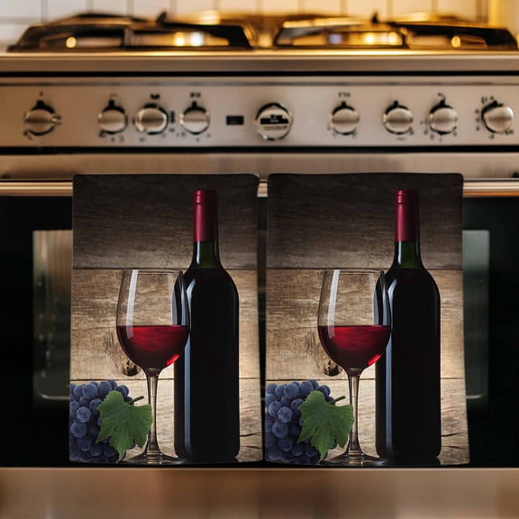 Red Wines Kitchen Towels Set of 1, Grapes Vintage Wooden Grain Farmhouse Absorbent Dish Towels for Kitchen, Microfiber Hand Towel, Quick Drying Tea Towel for Cleaning Decorative Dishcloths