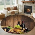 thumbnail image 1 of Red Wines Round Area Rug 8Ft Washable Large Circle Rugs for Living Room Dorm, Champagne Grapes Galsses Country Wooden Plank Non-Slip Carpet Floor Mats Indoor Outdoor Carpet Runner Home Decor, 1 of 8