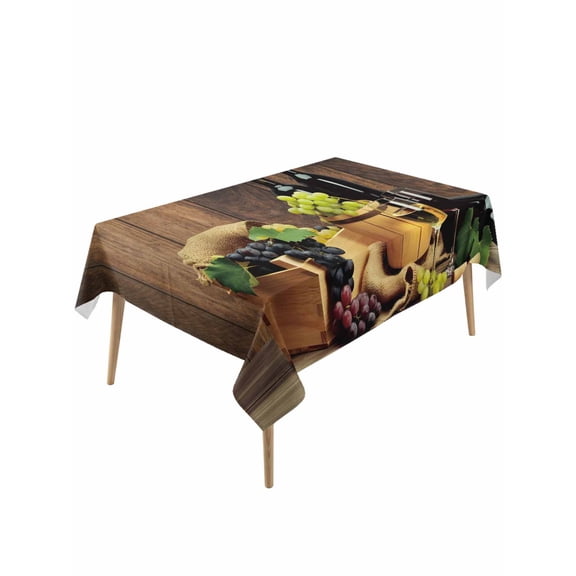 Red Wines Table Cloth, Waterproof Tablecloth for Rectangle Tables, Champagne Grapes Galsses Country Wooden Plank Reusable Washable Fabric Table Cover for Restaurant Kitchen Dining Tables 60"x120"