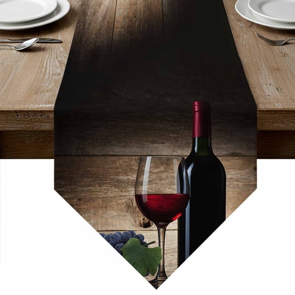 Red Wines Table Runner Linen Burlap Table Runner 36 Inches Small Grapes Vintage Wooden Grain Farmhouse Dresser Scarves for Kitchen Island Coffee Dining Party Wedding Banquet Holiday Decor 13"x36"
