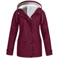 thumbnail image 1 of Red Winter Coats for Women, Polyester Womens Winter Coats, Women Solid Plush Rain Outdoor Plus Size Hooded Raincoat Windproof Jacket Coat L, 1 of 6