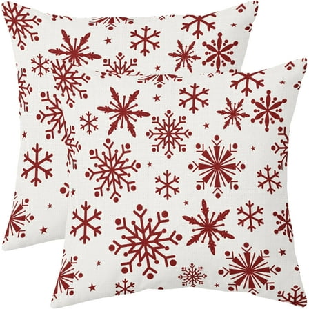Red Winter Snowflakes Pillow Covers 20x20 Set of 2 Christmas Decorative Throw Pillows Outdoor Farmhouse Xmas Holiday Seasnoal Pillowcases Cushion Case Decor for Home Sofa Couch Bed