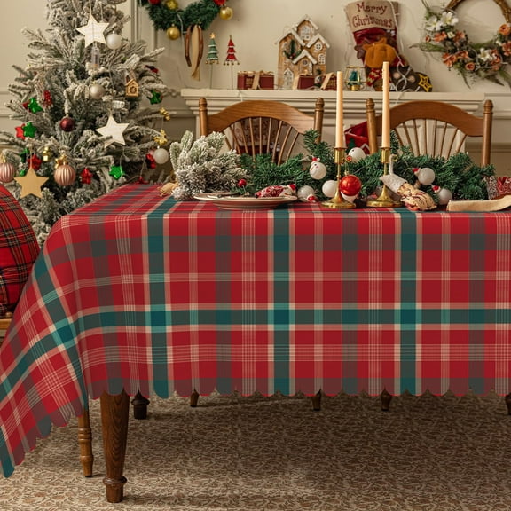 Red Winter Tablecloth for Rectangle Tables,Checkered Table Cloth,Christmas Table Cover for Dining Kitchen Decor Party Banquet,60x84
