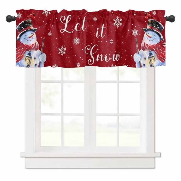 Red Winter Valances for Windows Christmas Cardinal Bird Snowman Rod Pocket Curtain Valance Window Treatment Short Curtains for Kitchen Living Room, 42"x12"