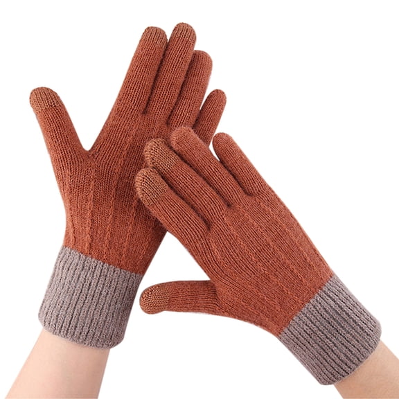 Red Winter Warm Knit Fleece Lined Gloves Winter Jacquard Mesh Gloves Women'S Knitted Plus Velvet Thickened Autumn And Winter Warm Pattern Gloves (Adult Gloves) womens Quilts Insulated Mitten