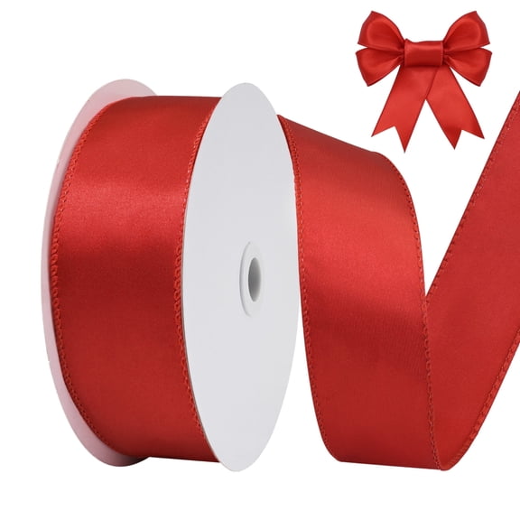 THEGLY Red Wired Satin Ribbon, 1-1/2 Inch x 25 YardsIdeal for Christmas Tree Decor, Weddings, Parties, Hair Accessories & Wreaths