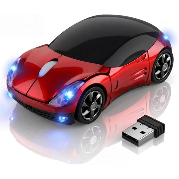 Red Wireless Car Mouse, 2.4G with USB Receiver, 1600DPI Optical, Cute Computer Mouse, Wireless Mouse for Laptop, PC, Tablet, Windows, Mac OS