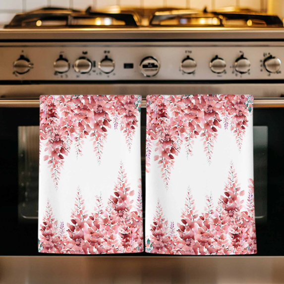 Red Wisteria Kitchen Towels Set of 3, Sprinng Summer Pastoral Flowers Botanical Absorbent Dish Towels for Kitchen, Microfiber Hand Towel, Quick Drying Tea Towel for Cleaning Decorative Dishcloths