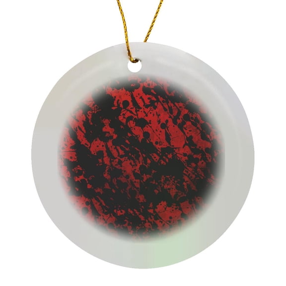 3drose, Red with Black Ink Splatter, Circle Porcelain Ornament