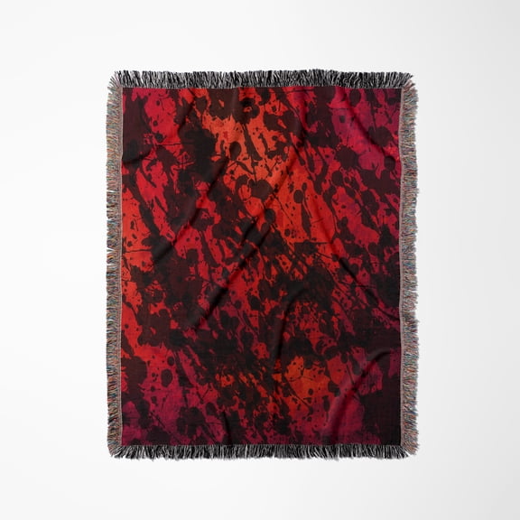 Red With Black Ink Splatter, Woven Blanket