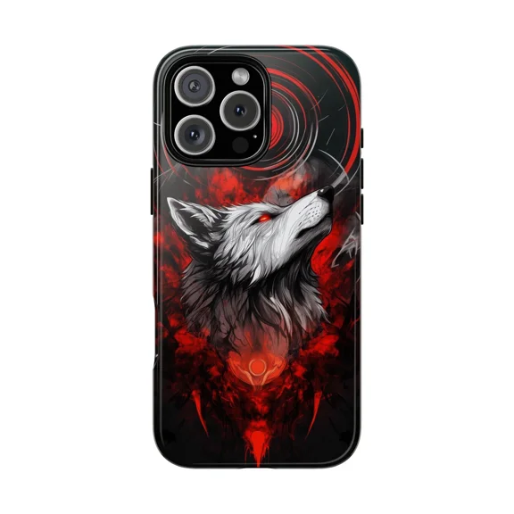 Red Wolf Abstract Moon Forest Wildlife Canid Predator iPhone 11 12 13 14 15 16 17 Pro Max Case