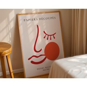 Red Woman Face Modern Cutout Poster, Modern Cutout Wall Art, Boho, Papiers Découpés, Mid Century Modern, , Poster Print Only