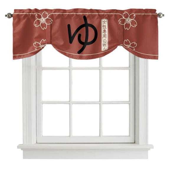 Red Woman Tie Up Valance Curtains Cherry Blossoms Letter Japanese Style Harmony Adjustable Light Filtering Tie Up Valance Small Window Shade for Kitchen Bedroom Cafe 42" W x 12" L