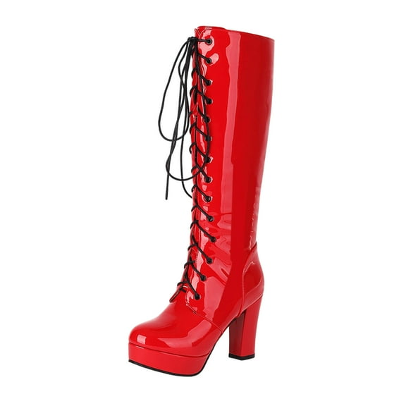 Red Women Boots With Decorative Stitching Comfortable For Detailed Look