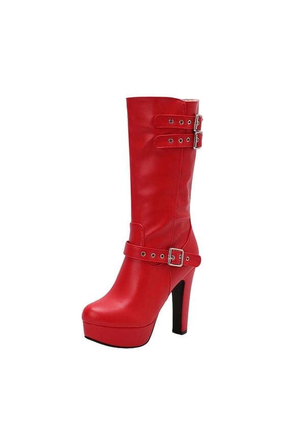Red Women Boots With Unique Detailing Comfortable For Distinctive Style