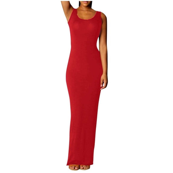 Red Women Cami Tank Basic Maxi Long Dresses Homecoming Dresses for Women Sleeveless Spaghetti Strap Boat Neck Formal Date Night Evening Dressy Fall Summer 2026 3XL