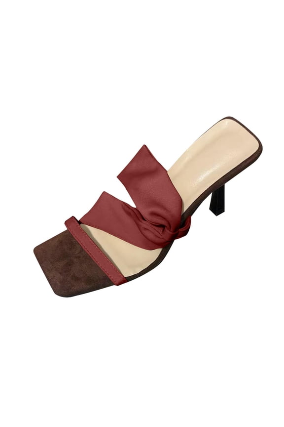 Red Women Casual Elegant Slip On Slippers High Heel Sandals Breathable Spring Summer Shoes With Box 1Pc Size 38 1.06 Lbs