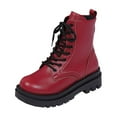 thumbnail image 1 of Red Women Fashionable Boots Round Toe Front Lace Up Thick Heel Comfortable For Indoor And Outdoor Use, 1 of 8