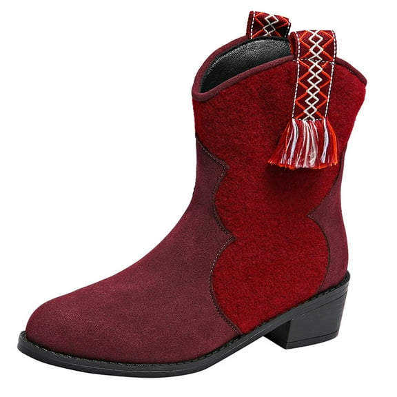 Red Women High Heel Ankle Boots Splicing Pointed Toe Design Comfortable Casual Shoes For Daily Wear