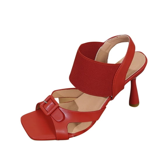 Red Women High Heel Roman Sandals With Knitted Detail And Open Toe Comfortable For Long Wear Perfect For Summer Versatile And Sexy