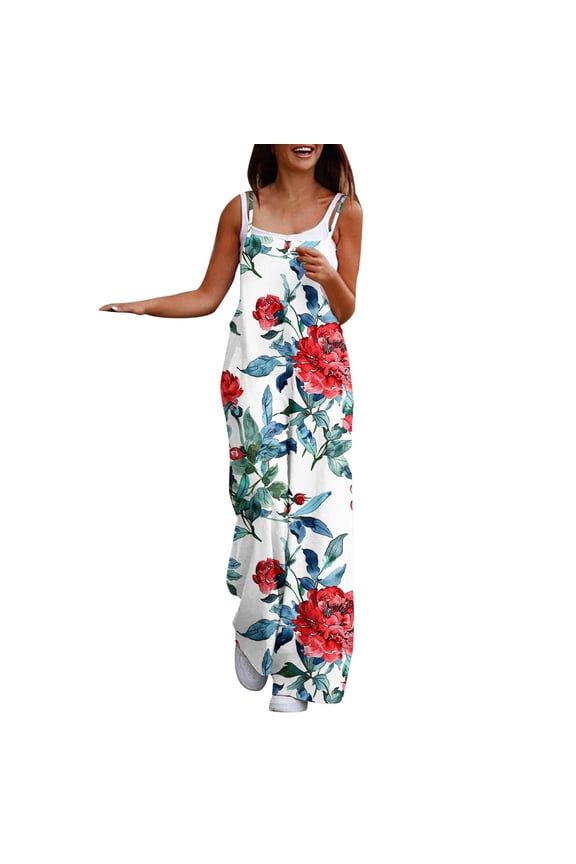 Red Women High Leg Flared Wide Leg Long Boot Cut Leg Floral Graphic Bib Pants Trousers Pants Catsuit for Women Lounge Fall Summer Bib Pants 2026 Soft Comfy Clothing 3XL