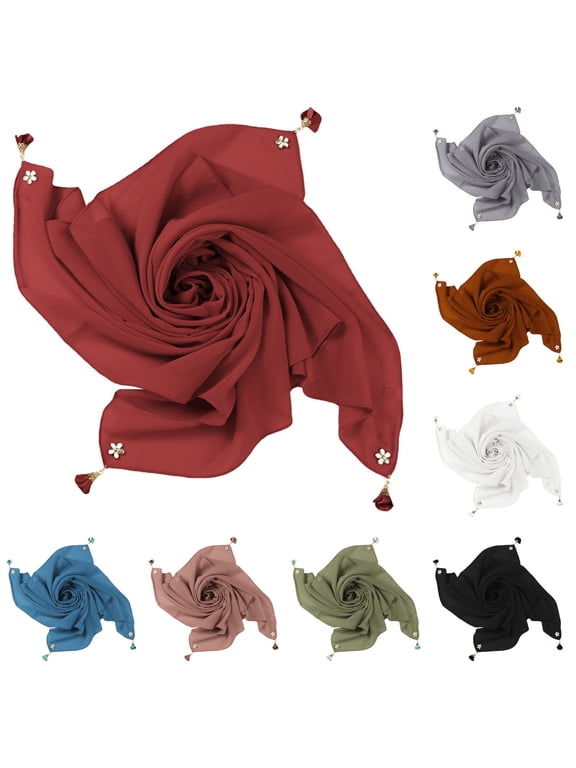 Red Women Hijab Undercap Chiffon Muslim High Stretch Hijab Pure Color Half-body Cover Hijab with Lace for Praying One Size