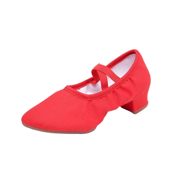 Red Women Latin Dance Shoes With Rubber Soles For Adult Practice Plus Size With Mid Heel For Fall And Winter Style Shoes Great For Leisure