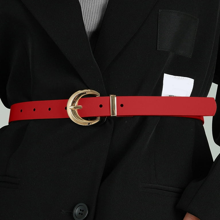 Red Women Leather Waist Belt For Ladies Jeans Pants