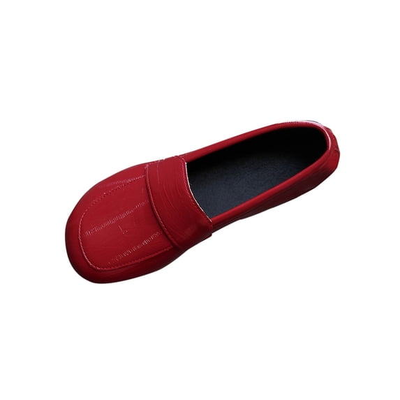 Red Women'S Casual Loafers Round Toe Slip On Comfortable Low Heel Driving Moccasins Solid Color Versatile Outdoor Walking Shoes Foot Length 9.25 In