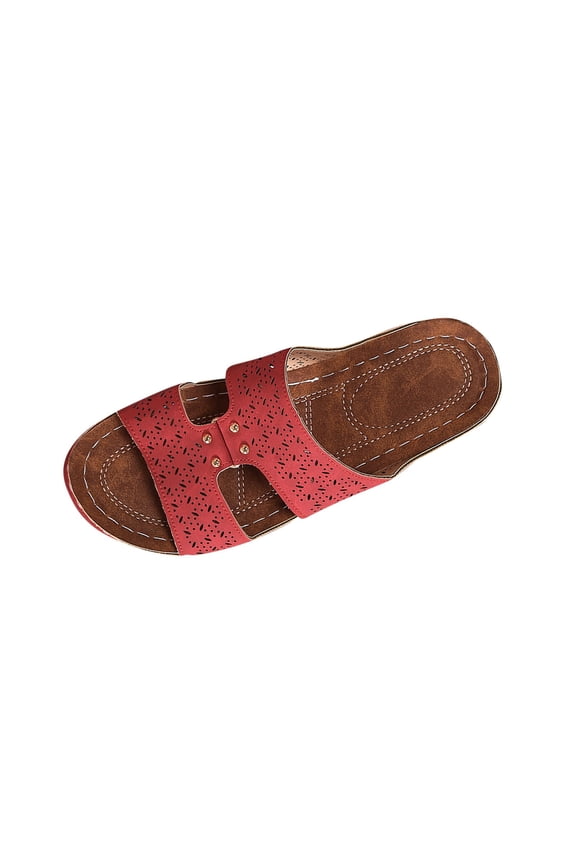 Red Women'S Casual Solid Color Slippers Summer I-Shaped Thick-Soled Beach Style Comfortable