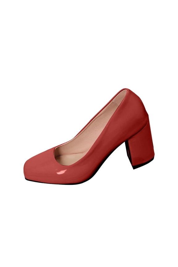 Red Women'S Chunky Heel Pumps Square Toe Dress Shoes Plus Size Comfort Work Heels Slip On For Spring Summer Office
