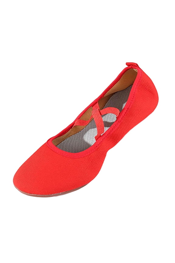 Red Women'S Dance Shoes Latin Practice Adult Body Training Anti-Slip Full Coverage Canvas Mid Heel Oversized Eu42 Uk7 Us9 Foot Length 10.24 Inches