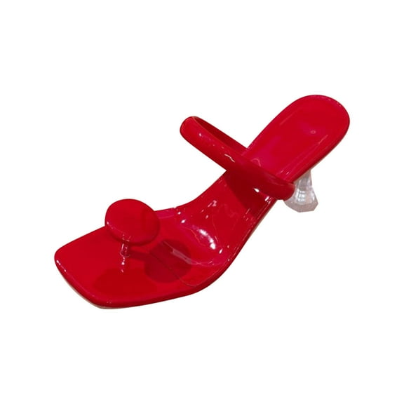Red Women S Fashion Square Toe High Heels Featuring Clip Toe Design For Spring Summer Casual Beach Outdoor Indoor Footwear