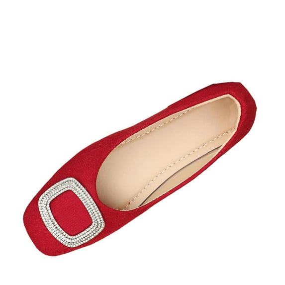 Red Women'S Loafers Square Toe Low Cut Flats Solid Color Vintage Style Spring And Fall Comfortable Everyday Wear Soft-Sole Walking Shoes Size 36