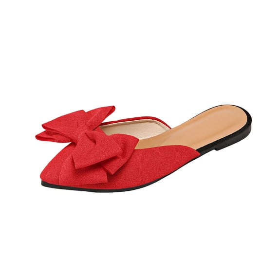 Red Women'S Plus Size Breathable Shoes Casual Style Bow Pointed Toe Flat Soft Sole For Everyday Use