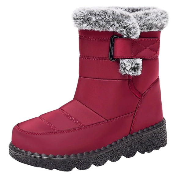 Red Women S Round Toe Winter Boots With Mid Heel And Warm Features For Outdoor And Indoor Use